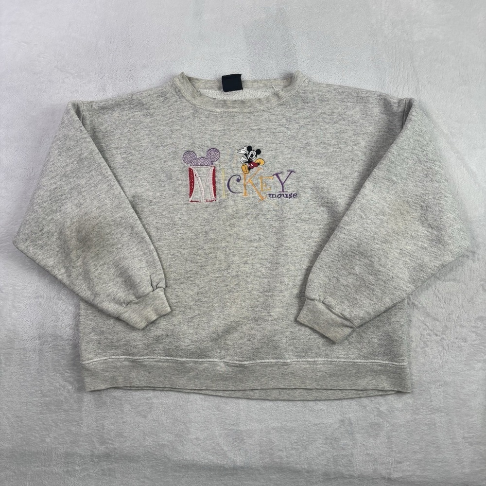 VTG Mickey Unlimited Grey Long Sleeve Crewneck Sweatshirt Embroidered Women's XL